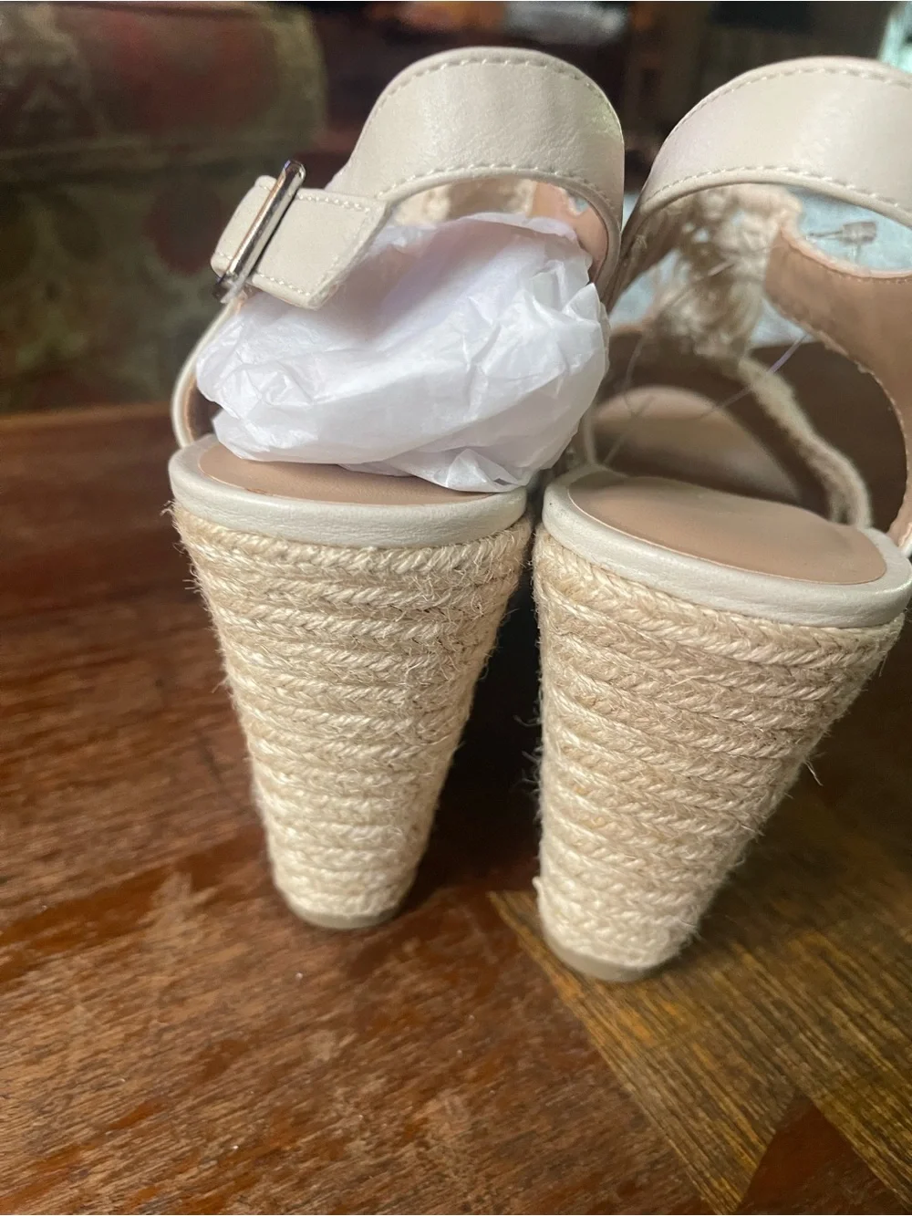 Falls Creek Cream Macramé Wedge Sandals with Ankle Buckle